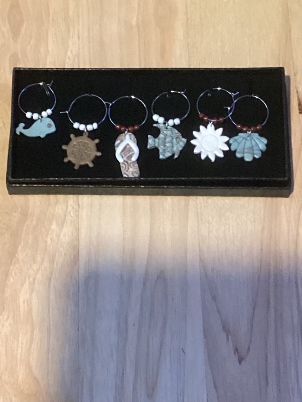 Handcrafted “Blue/Brown” Beach Themed Beverage Charms